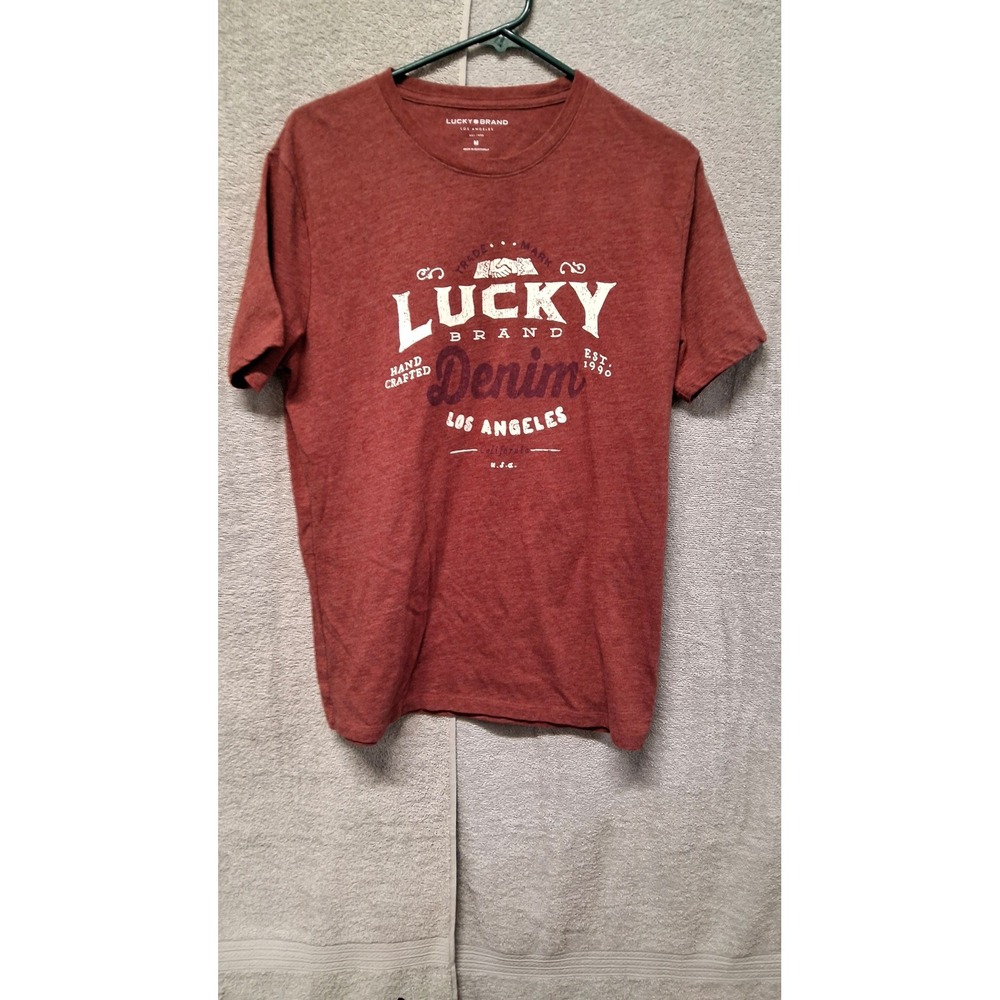 Lucky Brand Mens Graphic T-Shirt Medium Red Heathered Denim Los Angeles Tee(B5)